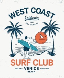 hand drawn vintage surf theme print design, for t-shirt print and other uses.