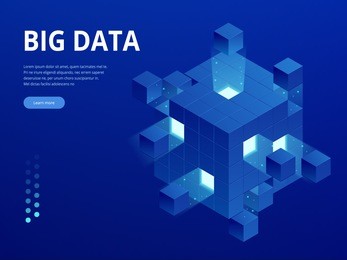 isometric digital technology web banner. big data machine learning algorithms. analysis and information. big data access storage distribution information management and analysis.