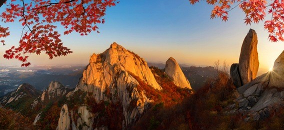 sunrise in autumn at bukhansan national park  seoul  south korea 