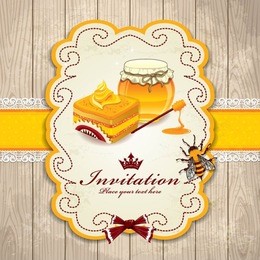 vintage frame with honey, bee, cupcake set template