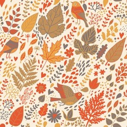 autumn seamless pattern with birds