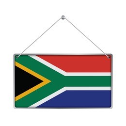 flag of south africa. the symbol of the state in the pennant hanging on the rope, 
rectangle hanging. vector illustration eps10. white background.
