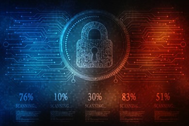 2d illustration safety concept: closed padlock on digital background