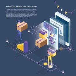 isometric smart phone online shopping,   mobile store, distant trade, e-commerce flat isometric vector concept. modern web design