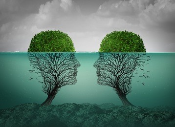 sinking relationship and dying love concept as a couples therapy or marriage divorce and separation psychology concept with 3d illustration elements.