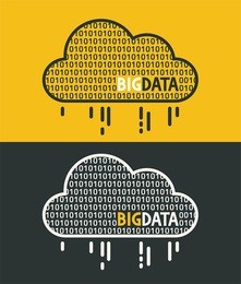 icon data cloud filled with 0 and 1 digits. text: big data.