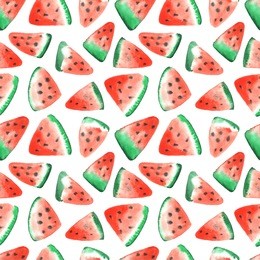 watermelon slices watercolor on a white background. seamless pattern.
