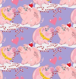 seamless texture with pigs, pattern with piglet, two pigs in love, symbol of the year 2019, chinese new year, background with animals, print for gift paper, vector illustration