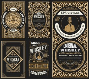 set of 5 old labels. western style
