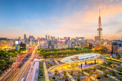 nagoya downtown skyline in  japan at twilight