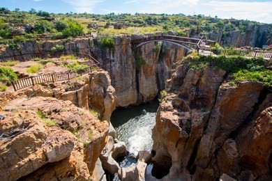 bridge over bourke's luck potholes geological formation in the blyde river canyon area, mpumalanga district, south africa