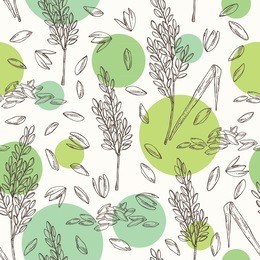 seamless pattern with rice and plant with rice. vector hand drawn illustration.