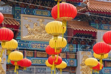 chinese lantern in wong tai sin temple in hong kong city, china