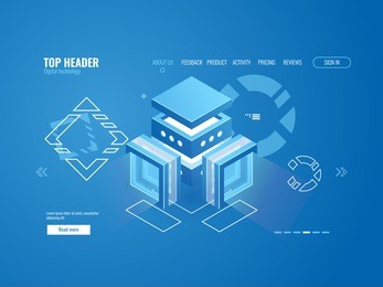 cloud data storage, big data processing and analysing, digital technology, data center database icon isometric vector