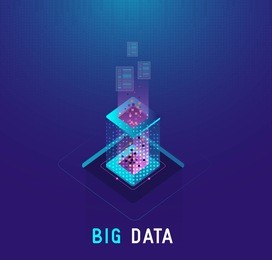 server room and big data processing concept, vector design.