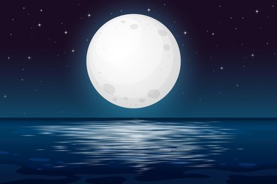 a full moon night at the ocean illustration