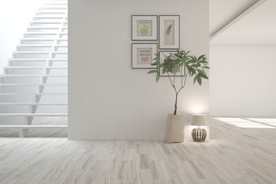 white empty room. scandinavian interior design. 3d illustration