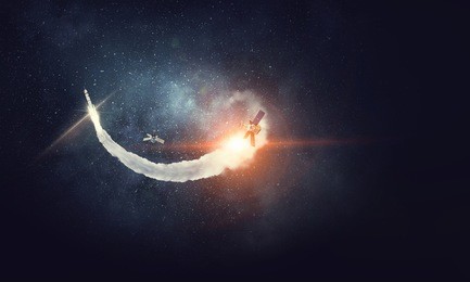 rocket space ship . mixed media