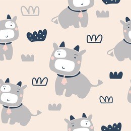 cute cows characters pink simple seamless pattern