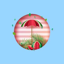 summer concept with umbrella and watermelon paper art style.vector illustration.