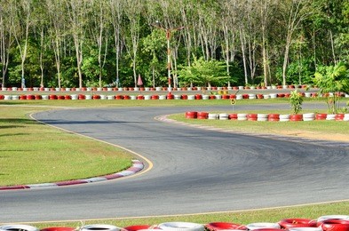 karting - turn on a  empty open-air race car circuit