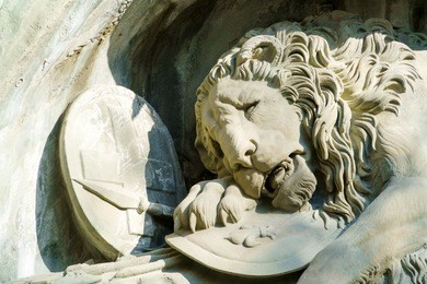 famous lion monument (1820) by bertel thorvaldsen, commemorates swiss guard massacred during french revolution, lucerne, switzerland
