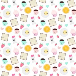 seamless vector pattern with kawaii breakfast things, perfect for wrapping paper, backgrounds, etc.