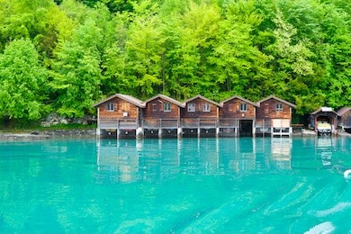 beautiful brienz town, village and scenery on lake brienz by interlaken, switzerland