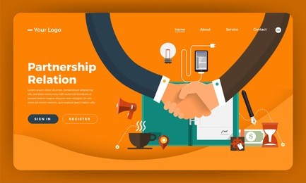 mock-up design website flat design concept digital marketing. partnership relation.  vector illustration.