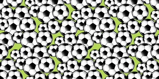 seamless pattern repeat of football soccer balls against a green background