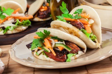 gua bao, steamed buns with pork belly and vegetable. asian cuisine