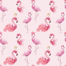 flamingo seamless pattern watercolor on pink background hand drawn illustration for fashion greeting card design