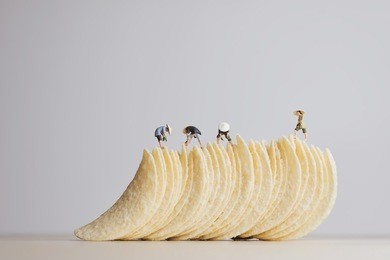 potato chips making concept. macro photo