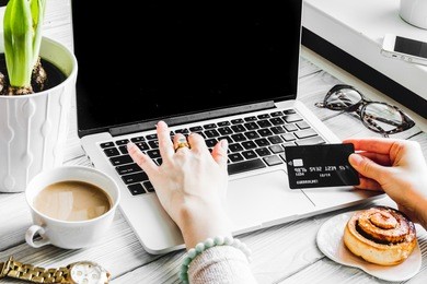 concept girl online shopping with laptop mock up