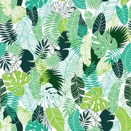 tropical leaves texture pattern seamless vector illustration with green color palette