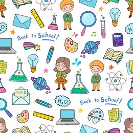 back to school seamless vector pattern. good for textile fabric design, wrapping paper and website wallpapers. vector illustration.