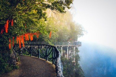 pathway in tianmen mountian with fog,zhangjiajie,hunan,china 