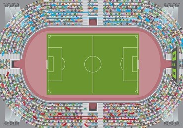 football stadium top view. soccer field. (view from above) fans in the stands watching the match.