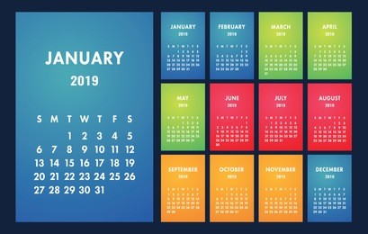 calendar 2019 vector basic grid. simple design template