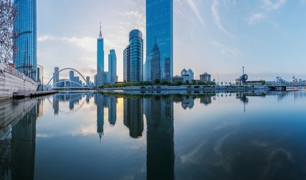 tianjin landmark and canal panorama
