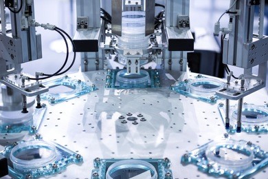 automatic robot in assembly line working in factory. smart factory industry 4.0 concept.