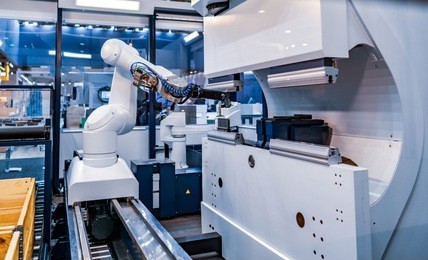 robotic arm production lines modern industrial technology. automated production cell.