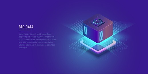 server. digital space. data storage. data center. big date. conceptual illustration, data flow. isometric vector illustration. 3d