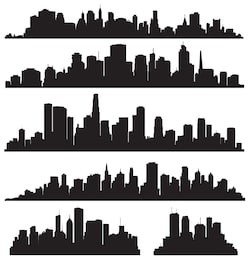 set of vector cities silhouette