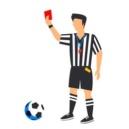 abstract football referee with red card and ball. soccer referee isolated on a white background. full color illustration in flat style vector illustration