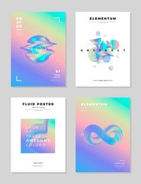 modern abstract poster cover design template. trendy fluid holographic effect shapes composition for flyers, banners, brochures and reports.