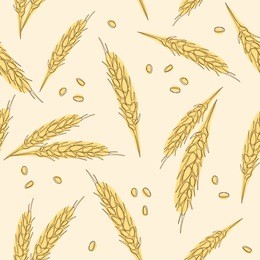 wheat ears seamless hand drawn pattern. malt beer background. autumn harvest.