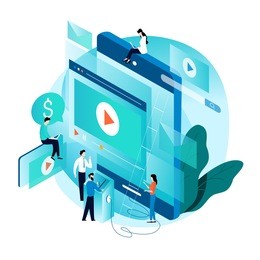modern isometric concept for video marketing campaign, video ad, digital content, promotion, online advertisement vector illustration. digital video message, online tutorial for mobile and web graphic