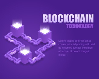 concept blockchain technology. vector illustration isometric bright block and digital chain. landing page digital blockchain data