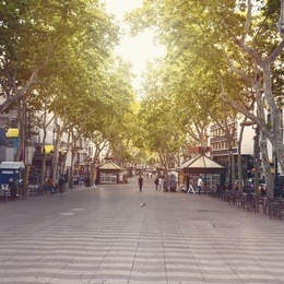 la rambla street. the most popular street in barcelona early in the morning. almost empty. spain
